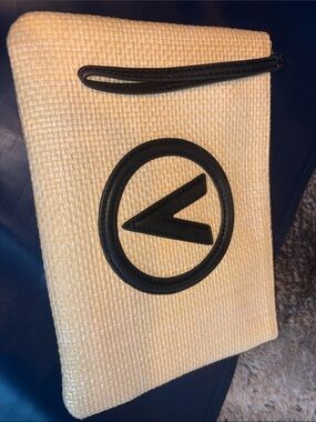 Valentino Beige Woven Clutch with Black Logo